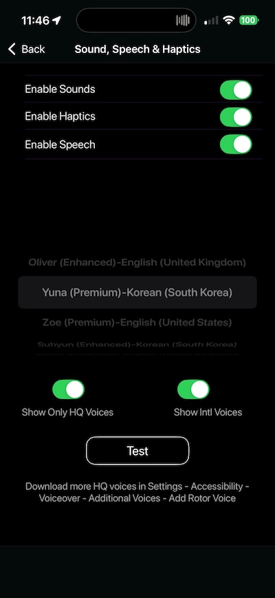 Sounds, Speech & Haptics Preferences